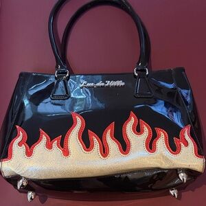 Lux de Ville Black and Gold Flame Shoulder Bag